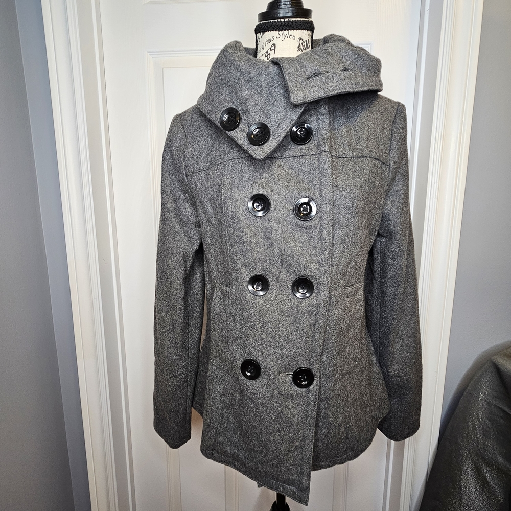 Eclipse Women's Double-Breasted Wool Blend Pea Coat Size M Gray Neutral